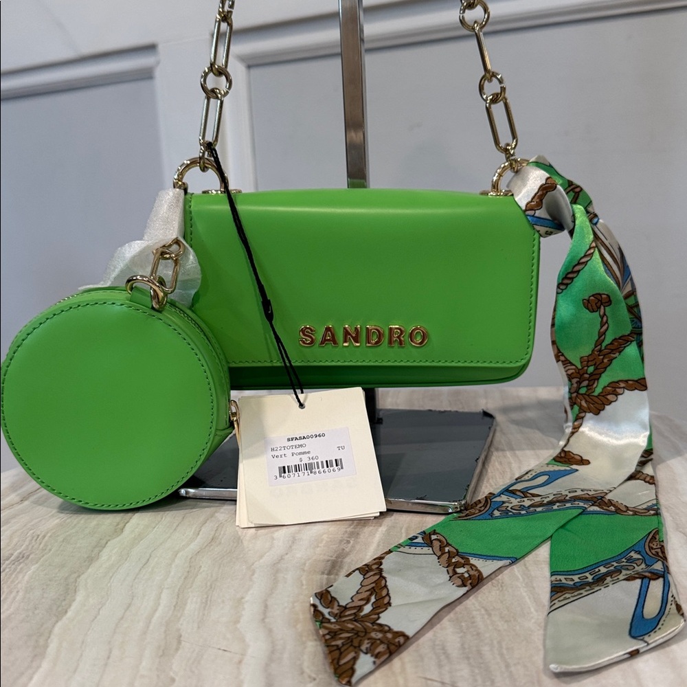 Sandro Bag Totemo Mini Leather Green Shoulder Bag - Picture 4 of 17